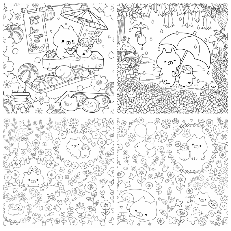 a 725. Mojiji Nekopen Biyori Coloring Book Preview Download Kayliebooks