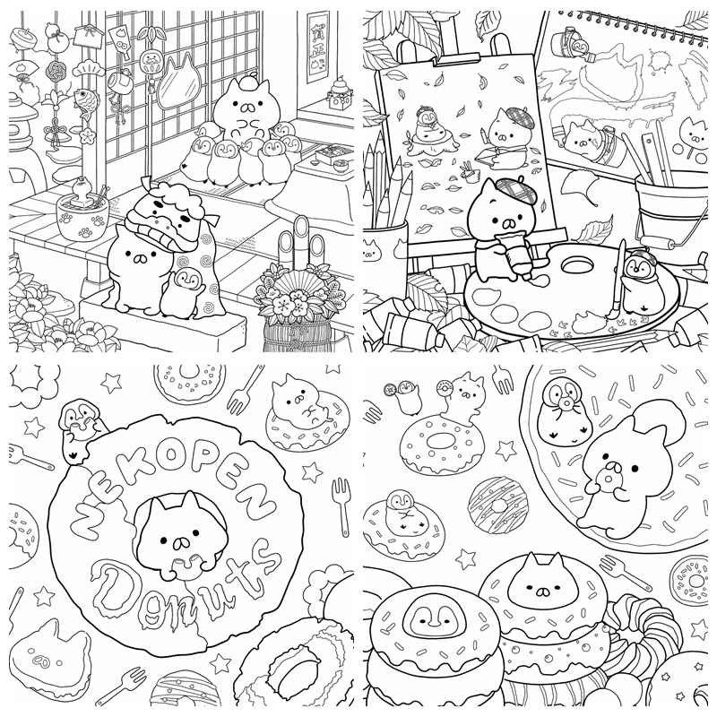 c 725. Mojiji Nekopen Biyori Coloring Book Preview Download Kayliebooks