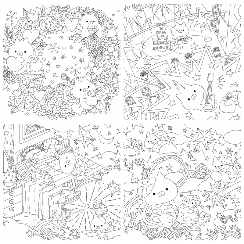 e 725. Mojiji Nekopen Biyori Coloring Book Preview Download Kayliebooks