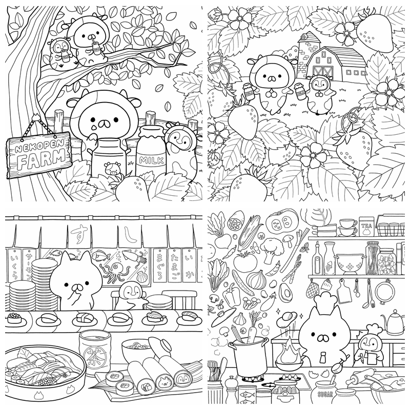 g 725. Mojiji Nekopen Biyori Coloring Book Preview Download Kayliebooks