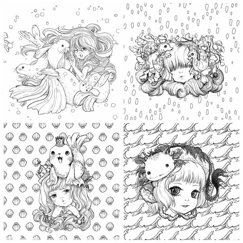 831. Pop Manga Mermaids And Other Sea Creatures Coloring Book by Camilla dERRICO Preview Download Kayliebooks