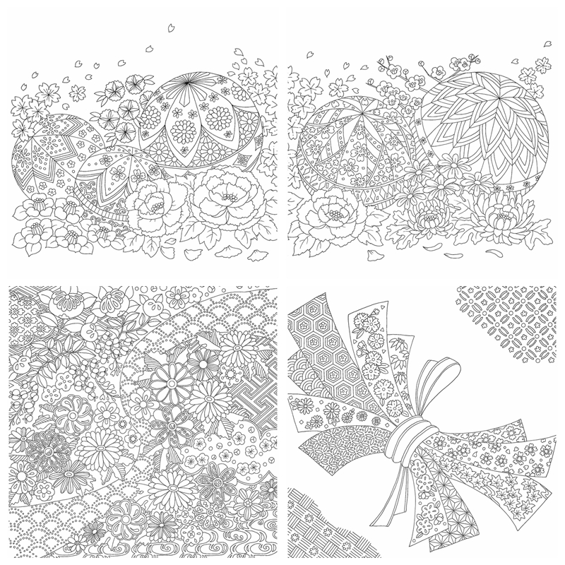 828. Traditional Japanese Patterns of Four Seasons Coloring Book Preview Download Kayliebooks