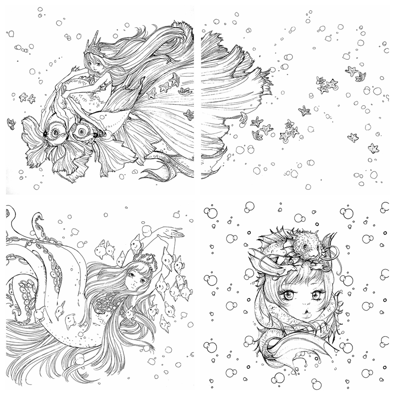 831. Pop Manga Mermaids And Other Sea Creatures Coloring Book by Camilla dERRICO Preview Download Kayliebooks