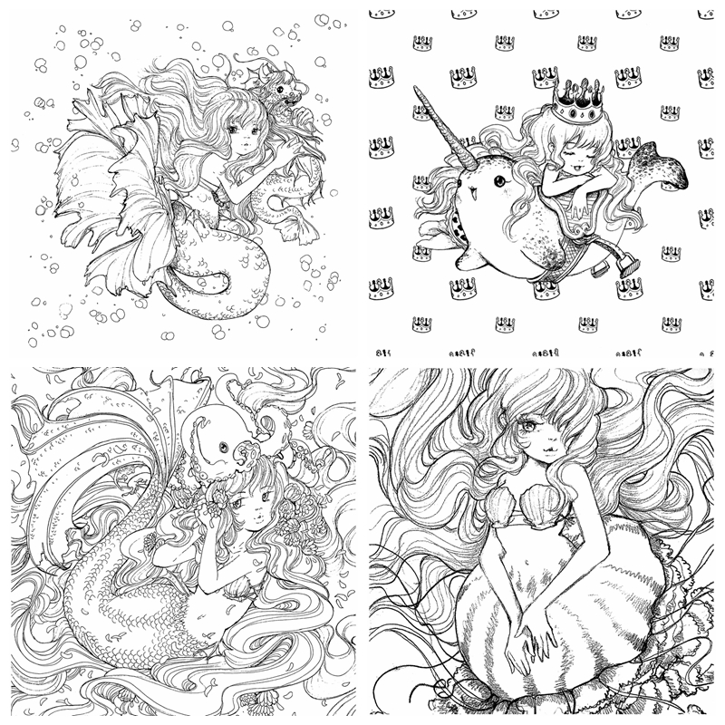 831. Pop Manga Mermaids And Other Sea Creatures Coloring Book by Camilla dERRICO Preview Download Kayliebooks