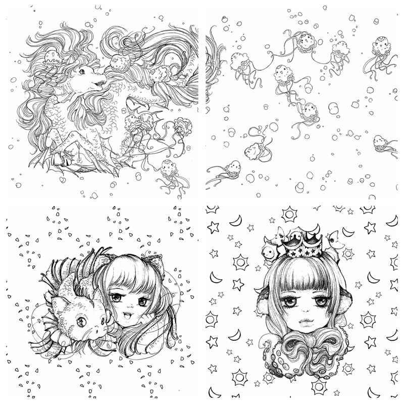 831. Pop Manga Mermaids And Other Sea Creatures Coloring Book by Camilla dERRICO Preview Download Kayliebooks