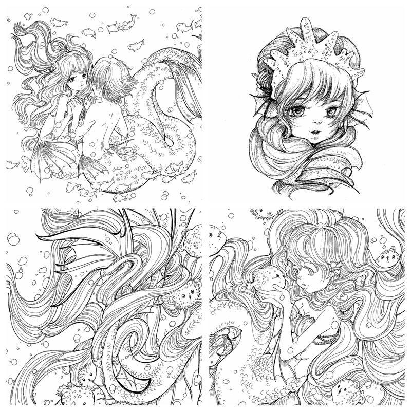 831. Pop Manga Mermaids And Other Sea Creatures Coloring Book by Camilla dERRICO Preview Download Kayliebooks