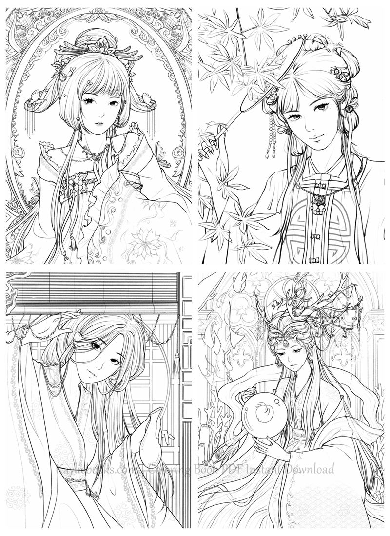 b 883. Dadacat Chinese Portrait Coloring Book Vol.29 Preview Download Kayliebooks