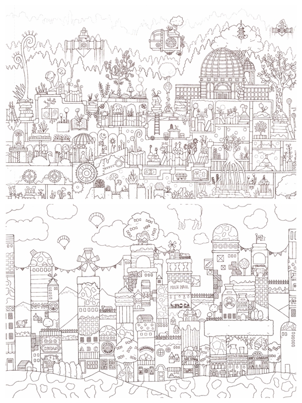 b Fantasy Town Coloring Book that Travels through the Seasons Preview Download Kayliebooks