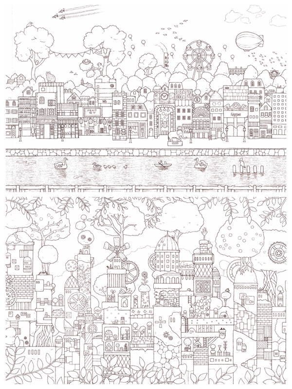 c Fantasy Town Coloring Book that Travels through the Seasons Preview Download Kayliebooks
