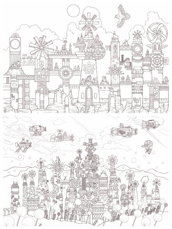 d Fantasy Town Coloring Book that Travels through the Seasons Preview Download Kayliebooks