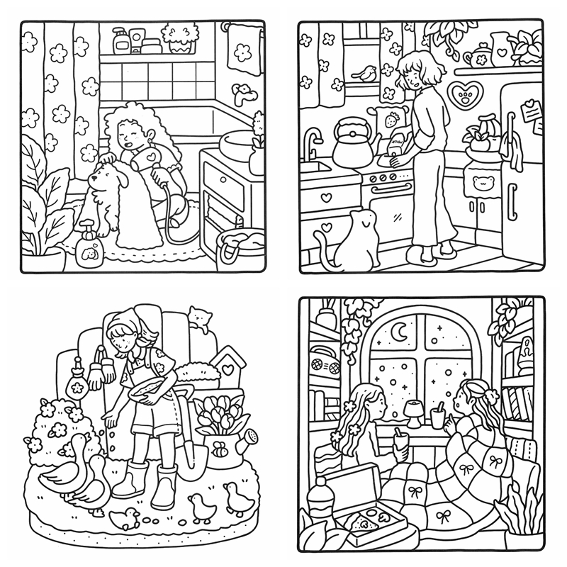 Girl Moments Coloring Book: Snuggle Up with 40 Cozy Coloring Pages Printable PDF Preview Download Kayliebooks