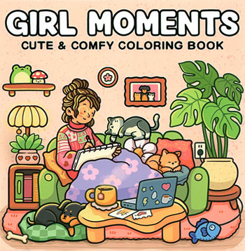Girl Moments Coloring Book: Snuggle Up with 40 Cozy Coloring Pages Printable PDF