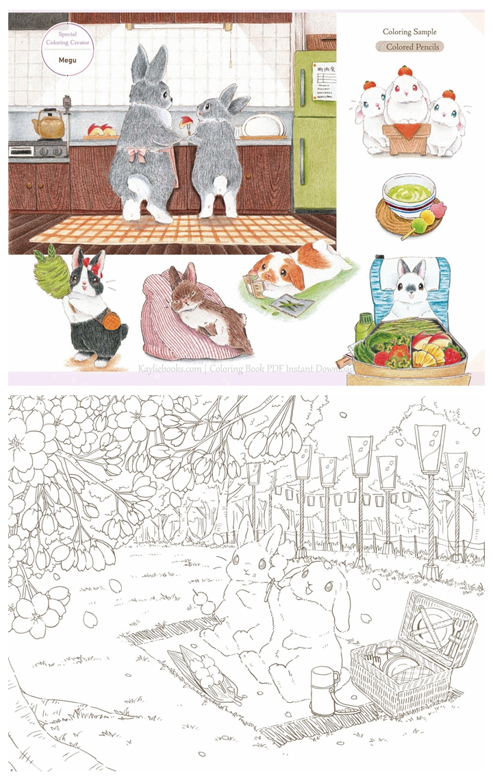 b Discover the Charming World of Rabbit Coloring Pages with Rabbits and Nostalgic Japanese Scenery Printable Coloring Book Preview Download Kayliebooks