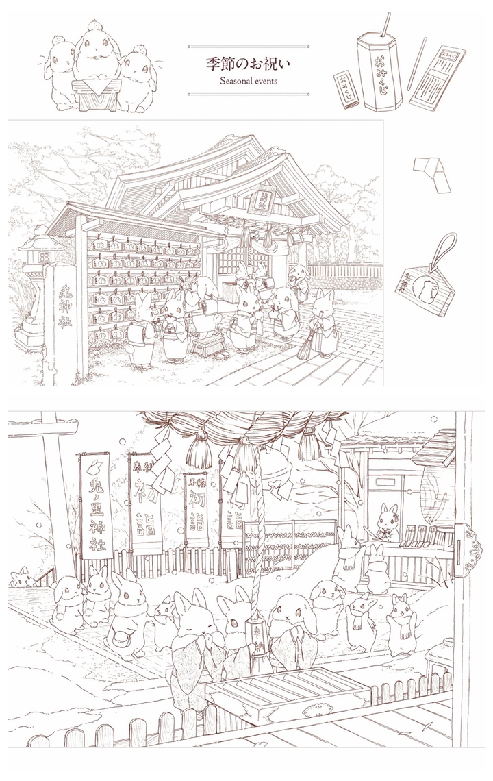 e Discover the Charming World of Rabbit Coloring Pages with Rabbits and Nostalgic Japanese Scenery Printable Coloring Book Preview Download Kayliebooks