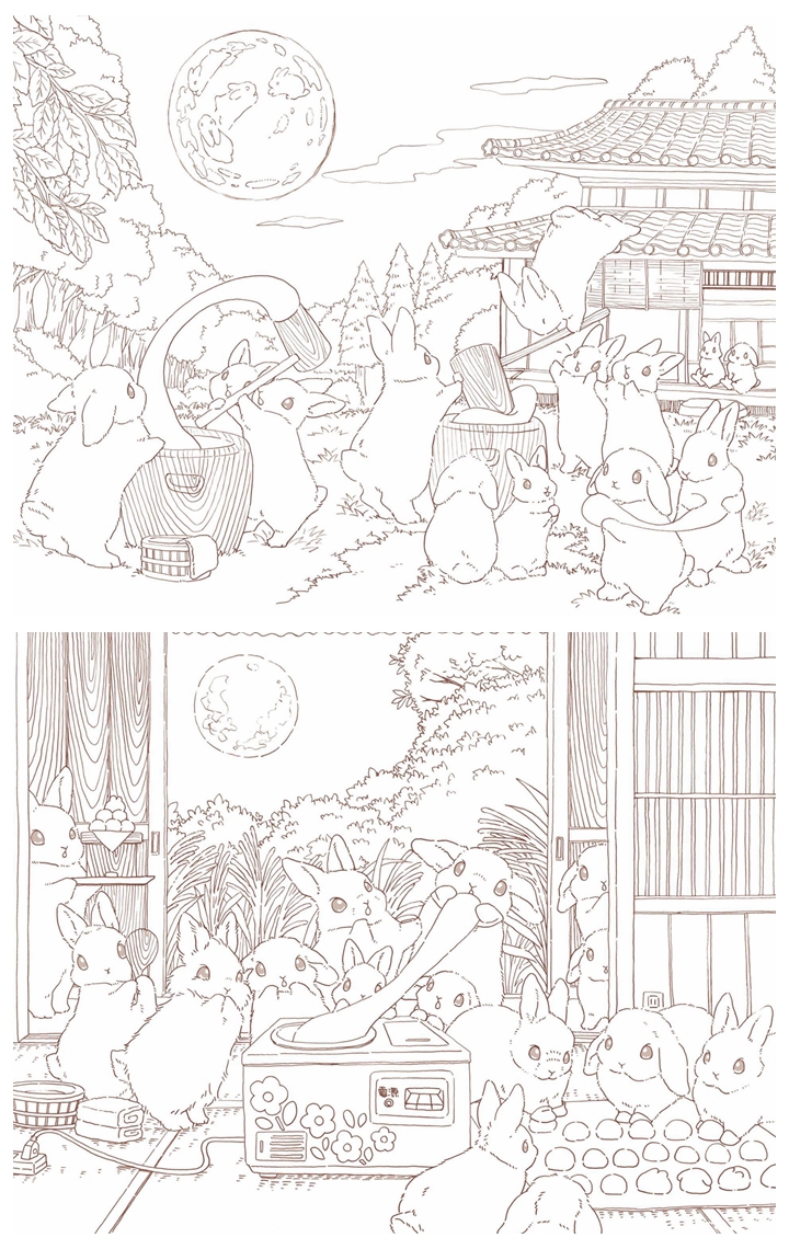 h Discover the Charming World of Rabbit Coloring Pages with Rabbits and Nostalgic Japanese Scenery Printable Coloring Book Preview Download Kayliebooks