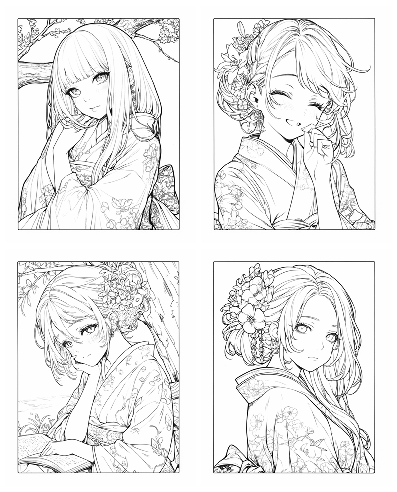 a Kimono Coloring Book PDF – Japanese Kimono Illustration Coloring Pages (Printable) Preview Download Kayliebooks