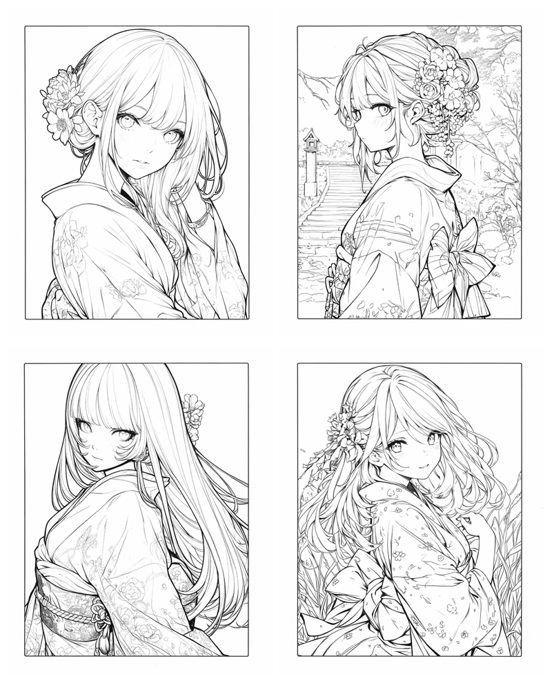 b Kimono Coloring Book PDF – Japanese Kimono Illustration Coloring Pages (Printable) Preview Download Kayliebooks