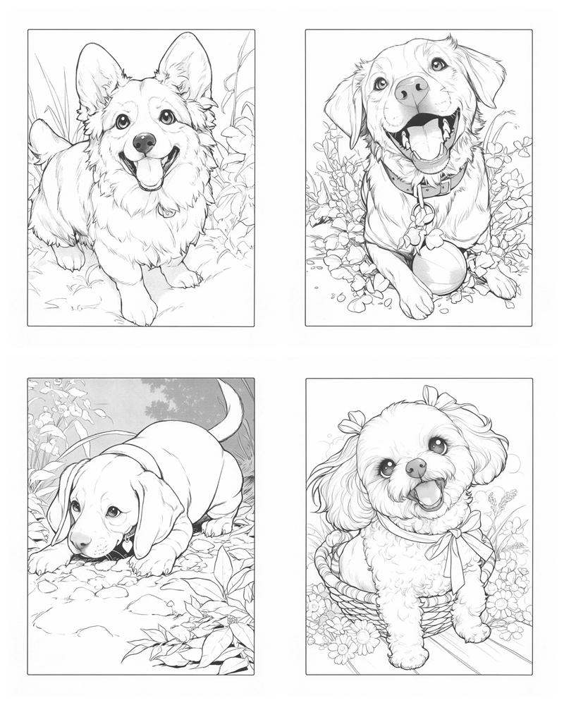 30 Cute Christmas Puppies Coloring Pages, Festive Holiday Puppy Grayscale Coloring  Book For Kids And Adults, Colored Version Included – Template Shaker, image size:800x1000