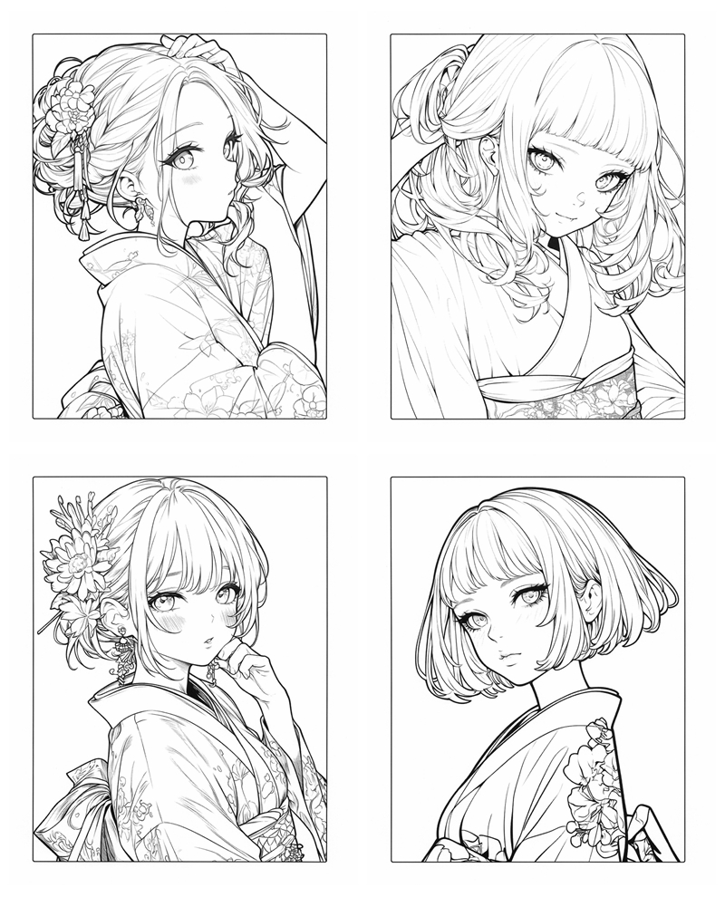 c Kimono Coloring Book PDF – Japanese Kimono Illustration Coloring Pages (Printable) Preview Download Kayliebooks