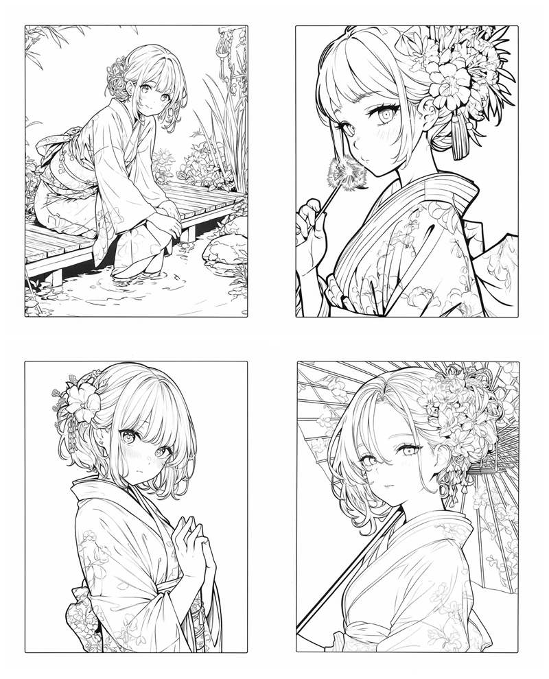 d Kimono Coloring Book PDF – Japanese Kimono Illustration Coloring Pages (Printable) Preview Download Kayliebooks