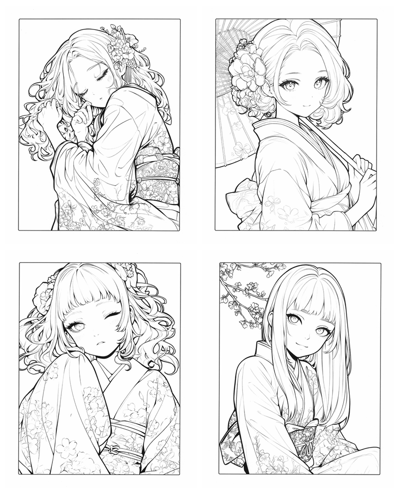 e Kimono Coloring Book PDF – Japanese Kimono Illustration Coloring Pages (Printable) Preview Download Kayliebooks