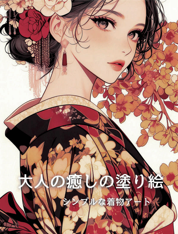 cover of the Girl Portrait Coloring Book : 19 Beautiful Japanese Kimono Coloring Book Pages – Stunning Anime Girls with Floral Hair Accessories