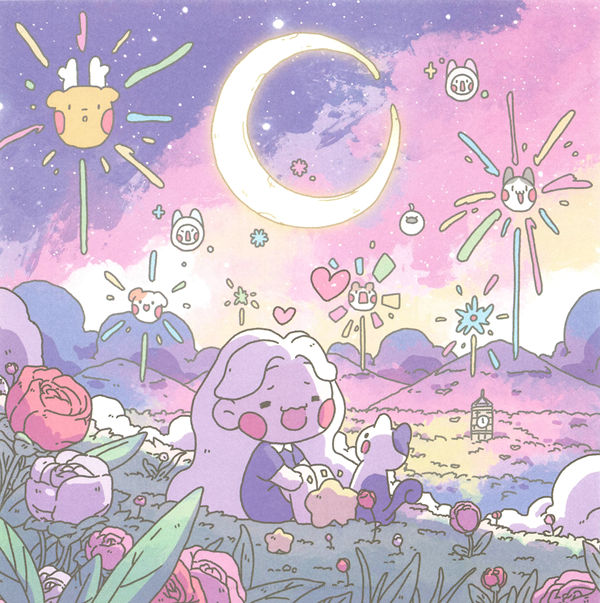 20260321172253_026 White Witch and a fox friend watch fireworks bloom under a crescent moon in this cute witch coloring book scene.