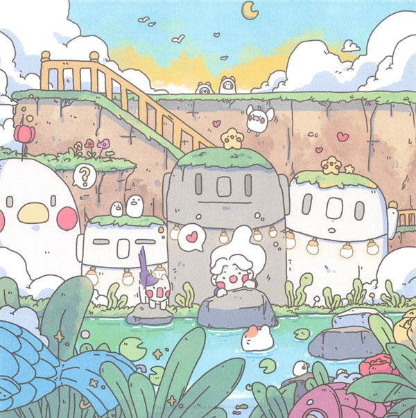 20260321172253_030 White Witch soaks in a moonlit pool below silo-shaped cottages on this hot spring fantasy coloring page.