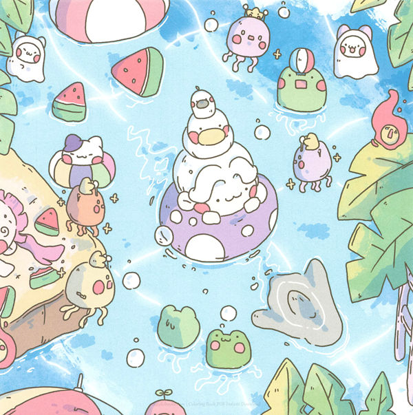 20260321172253_051 White Witch floats among watermelon slices and frogs in this summer witch coloring page.