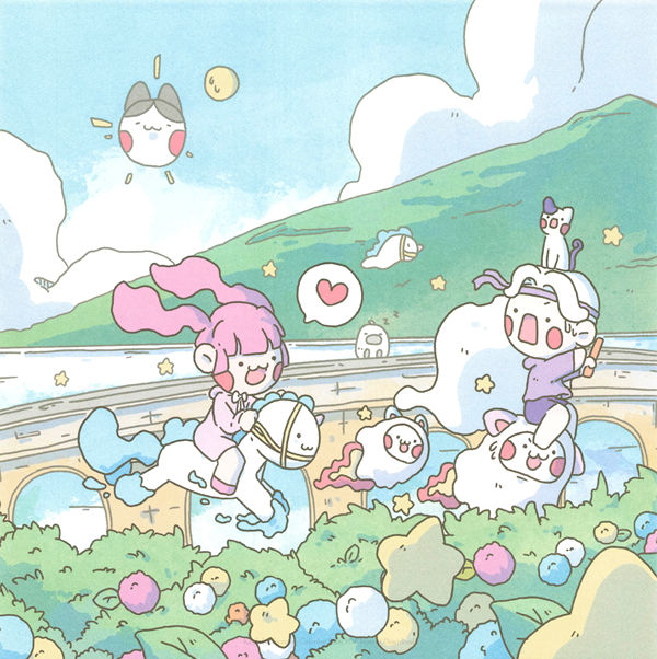 20260321172253_055 White Witch and a friend ride fluffy creatures across a garden bridge in this kawaii witch coloring book.