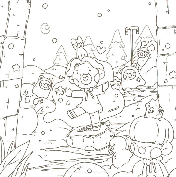 20260321172253_066 Uncolored outline of the snowy dance finale, a festive page from this magical girl coloring book.