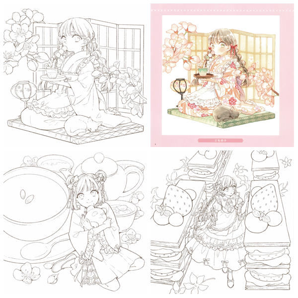 b Enchanting Anime Coloring Book – 40 Kawaii Girls & Dreamy Sweet Treats Coloring Pages | Cafeteria of Dreams by Yufuko Preview Download Kayliebooks