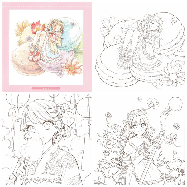 c Enchanting Anime Coloring Book – 40 Kawaii Girls & Dreamy Sweet Treats Coloring Pages | Cafeteria of Dreams by Yufuko Preview Download Kayliebooks