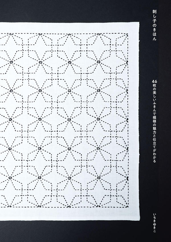 1284-index-3_1 Close-up of a blue geometric sashiko motif stitched edge to edge on a cotton fukin.