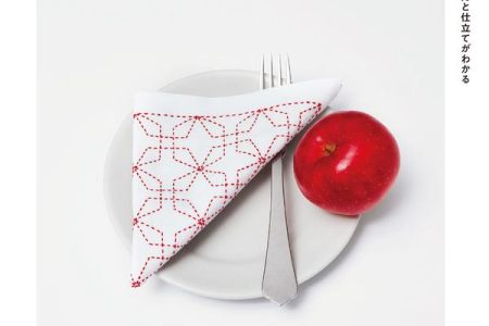 Stunning Sashiko Pattern Guide – 46 Beginner-Friendly Japanese Fukin Designs & Techniques Cover - Kayliebooks Cover of this sashiko pattern book featuring a red star-motif fukin folded on a plate.