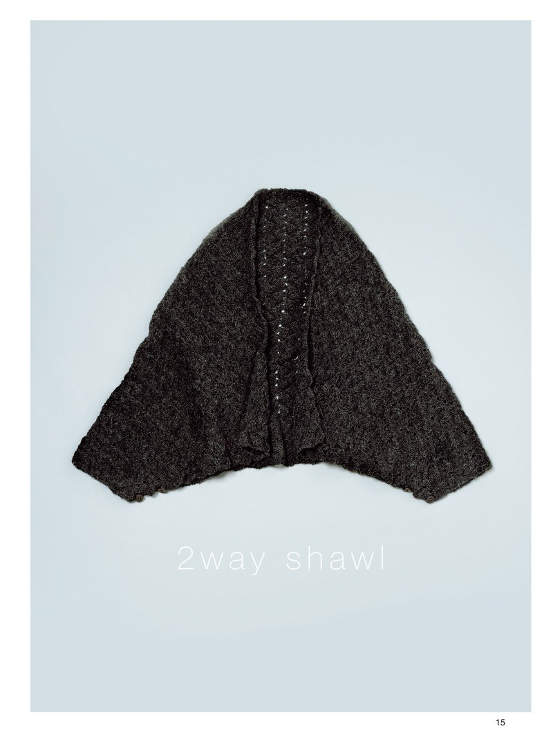 1410-00017 Dark charcoal two-way knit shawl with lace edging, a versatile wrap to make by hand