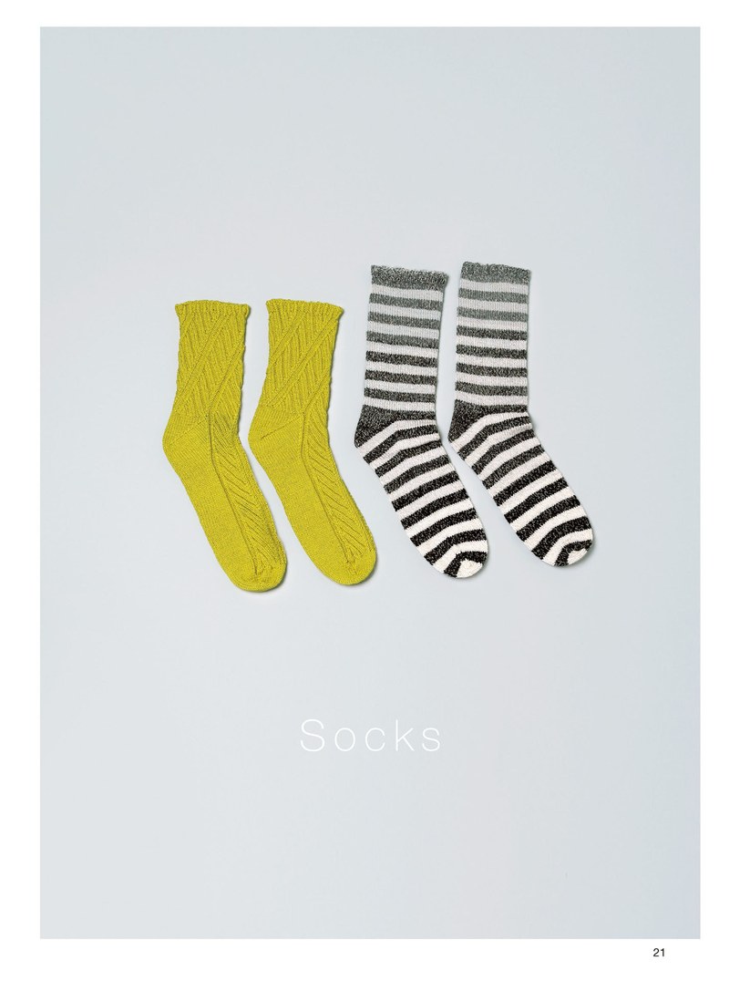 1410-00023 Hand knit socks in mustard yellow and gray stripes, easy sock patterns for cold feet