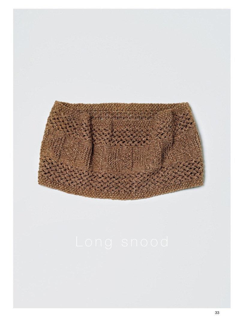 1410-00035 Long snood in warm brown with an openwork pattern, a cozy cowl knitting idea