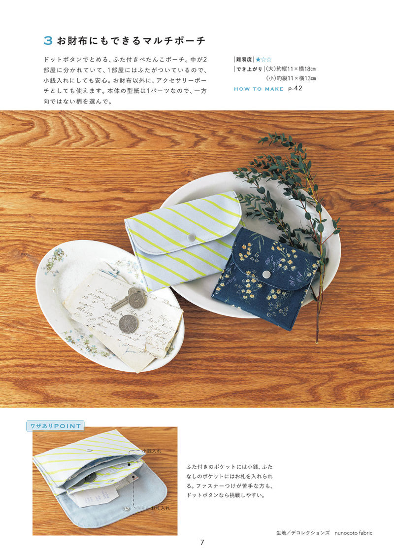 1485-00009 Wallet pouch sewing pattern with a snap flap, coin pocket and open bill pocket
