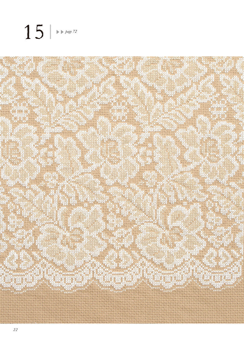 1488-00024 Dense cream rose lace on beige, a fine counted design for experienced cross stitch makers