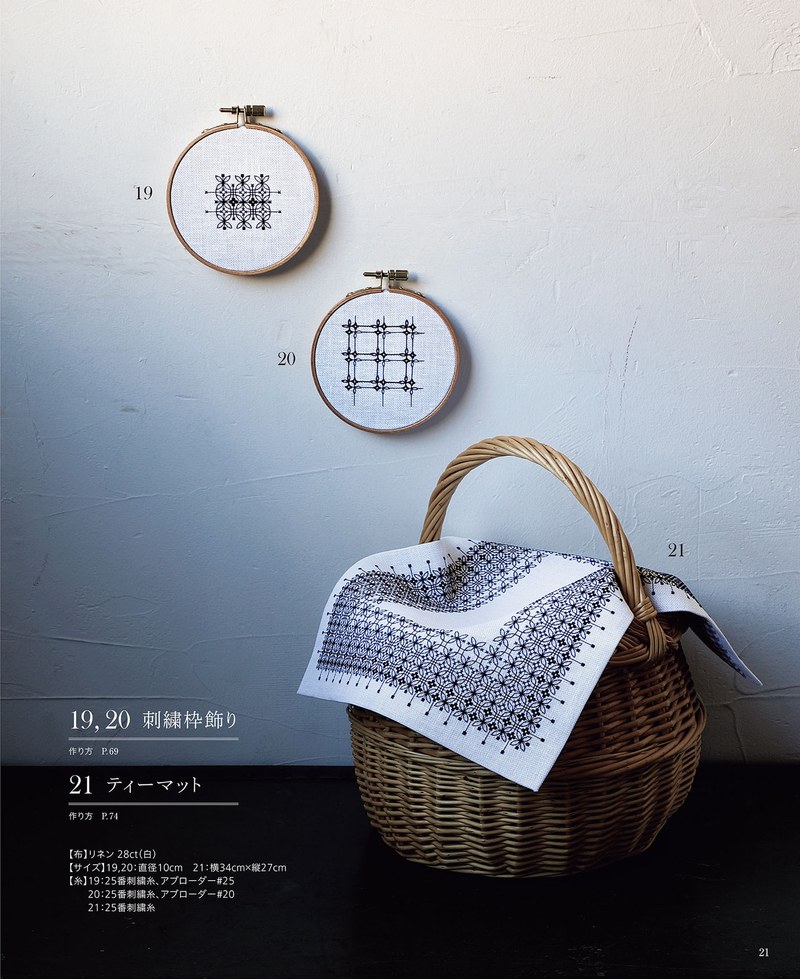 1489-00023 Embroidery hoops and a basket with an embroidered napkin, blackwork for the home
