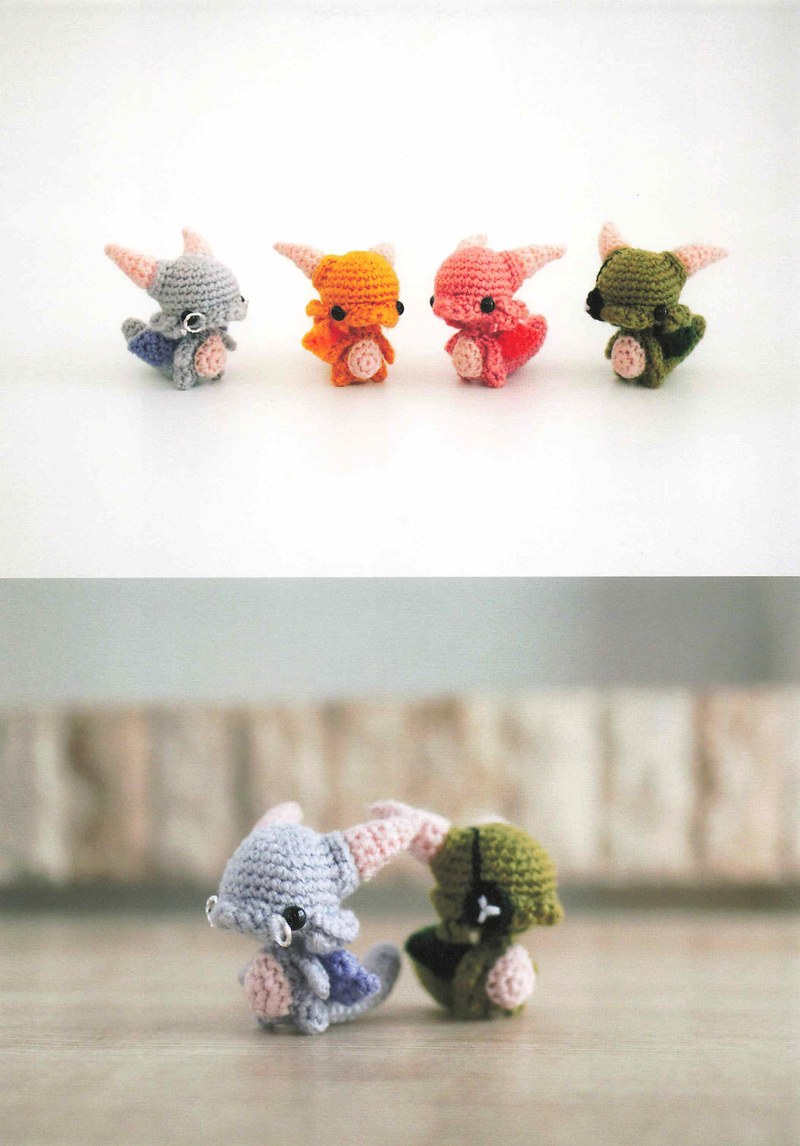 1495-04232026184535_010 Pastel crochet dragons in gray, orange, pink and green, tiny creatures to stitch with a hook