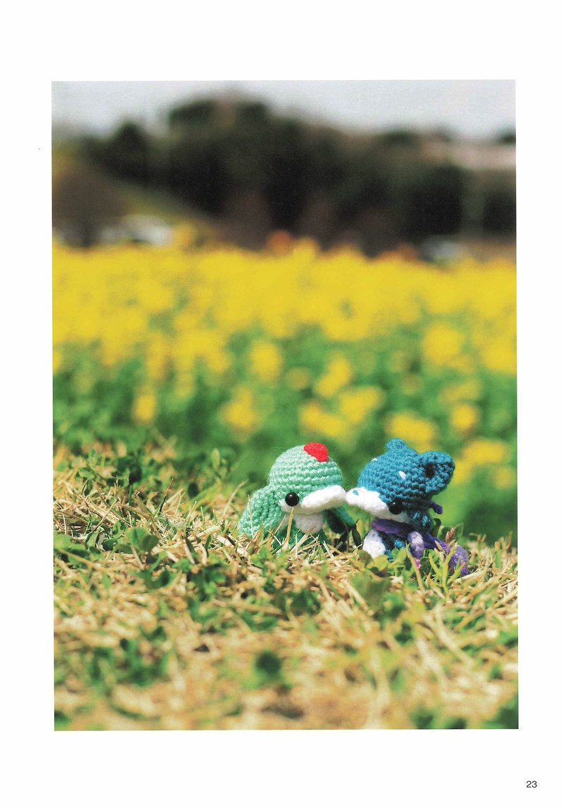 1495-04232026184535_026 Tiny crochet monsters in a field of yellow flowers, spring photo ideas for amigurumi