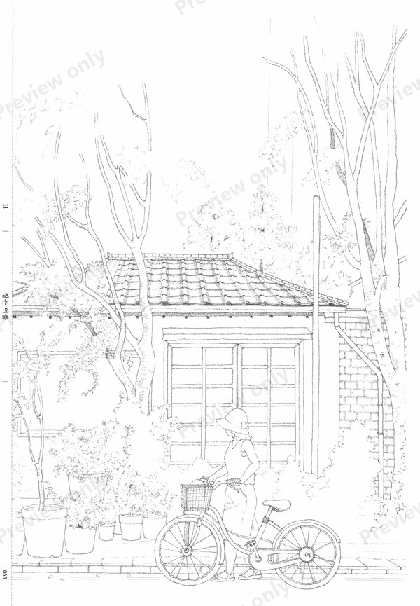 1499-07032026164733_047 Tiled-roof house with a bicycle in front, a traditional Korean house coloring page