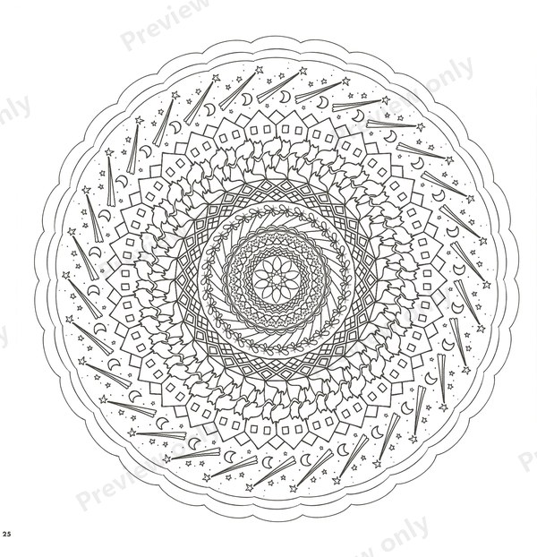 1500-20260321164334_002 Lacy circular mandala with fine radiating lines, a calming coloring page for adults