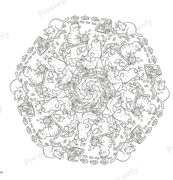 1500-20260321164334_008 Busy cat mandala packed with napping cats and little household items, a fun coloring page