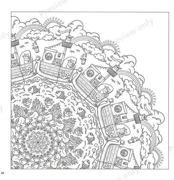 1500-20260321164407_006 Mandala border of tiny houses and a winding bridge, a cozy cat village to color