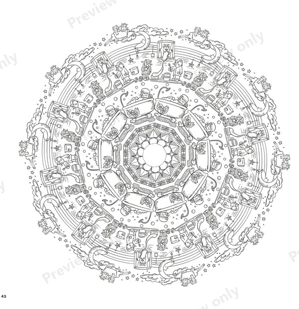 1500-20260321164407_010 Symmetrical mandala with tiny cats and sweets in repeating rings, a relaxing page to color