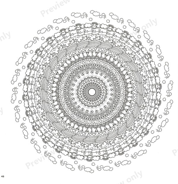 1500-20260321164407_012 Intricate circular mandala with fine linework and cat silhouettes for challenging coloring