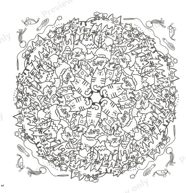1500-20260321164407_014 Crowded circle of tabby cats curled together, a playful cat pattern coloring page